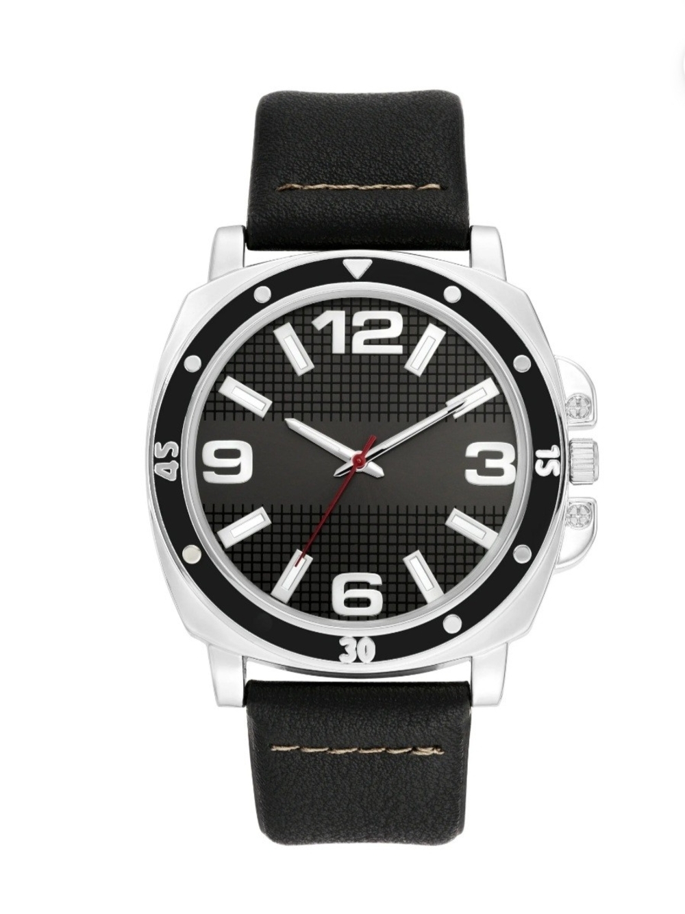 Men’s Black Wrist Watch George Life Battery Vegan Black Leather Strap Quartz New
